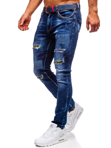Men's Jeans Slim Fit with Belt Navy Blue Bolf 80034W0