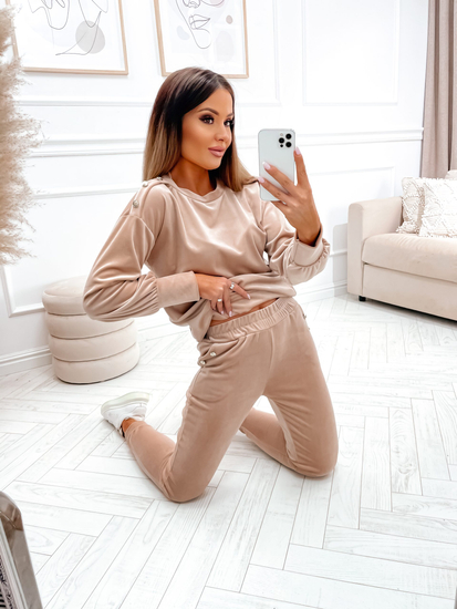 Women's 2-Piece Velour Tracksuit Beige Bolf 642