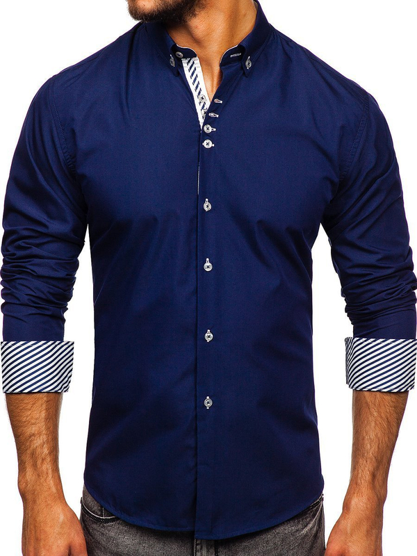 Men's Elegant Long Sleeve Shirt Navy Blue Bolf 5796