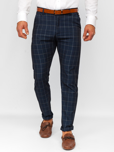Men's Checkered Textile Chinos Navy Blue Bolf KA9023