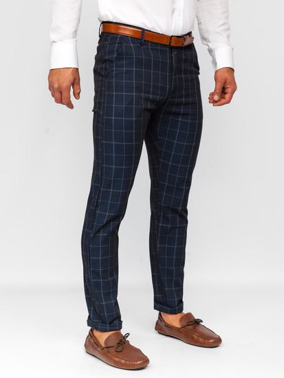 Men's Checkered Textile Chinos Navy Blue Bolf KA9023