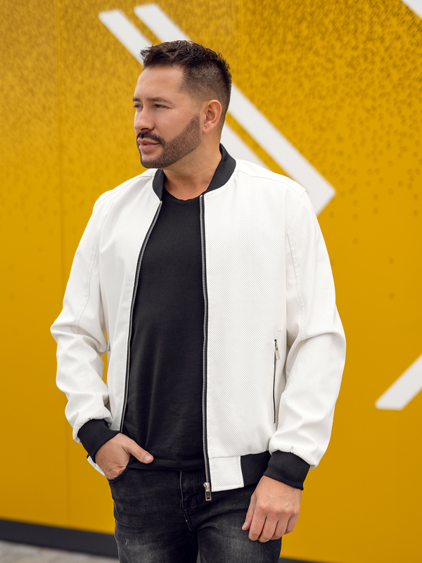 Men's Leather Bomber Jacket White Bolf 7110A