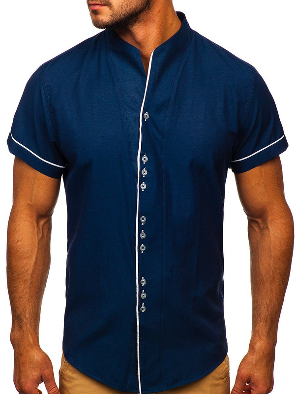 Men's Short Sleeve Shirt Navy Blue Bolf 5518