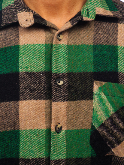 Men’s Checkered Long Sleeve Flannel Shirt Green Bolf 2025-1