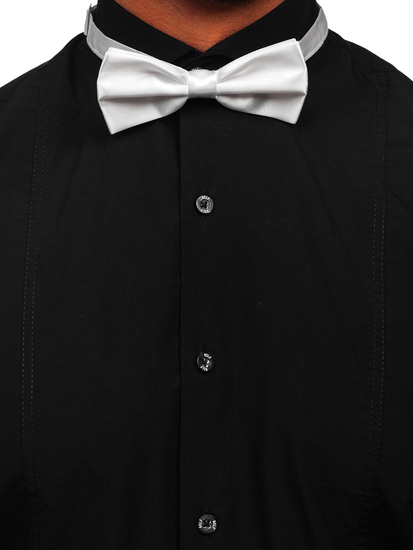 Men's Elegant Long Sleeve Shirt Bow Tie + Cufflinks Black Bolf 4702