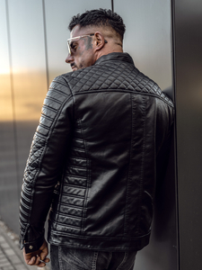 Men's Leather Biker Jacket Black Bolf 11Z8002