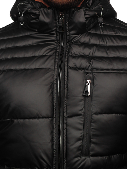 Men's Longline Winter Quilted Jacket Black Bolf 22M62