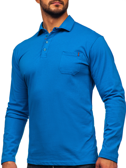 Men’s Long Sleeve Cotton Polo Shirt Blue Bolf 5120