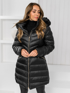 Women’s Longline Winter Quilted Jacket with hood Black Bolf 5M3162A2
