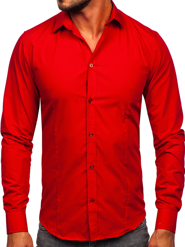 Men’s Elegant Long Sleeve Shirt Dark Red Bolf 1703