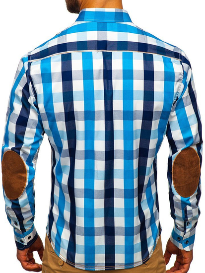 Men's Checkered Long Sleeve Shirt Sky Blue Bolf 1766-1