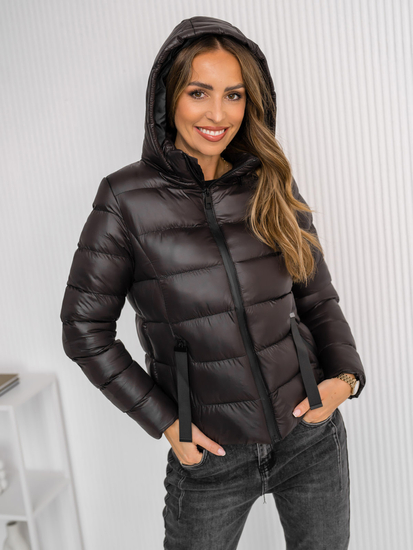 Women's Quilted Winter Jacket with hood Black-Chocolate Bolf 5M782