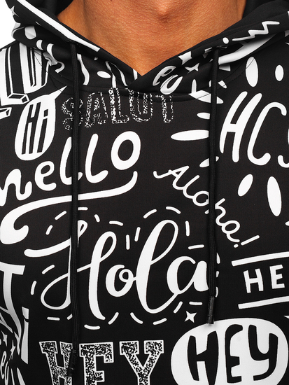 Men's Printed Kangaroo Hoodie Black Bolf 8B1150