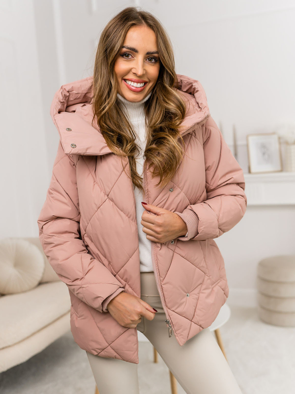 Women's Quilted Winter Jacket with hood Pink Bolf 5M3175