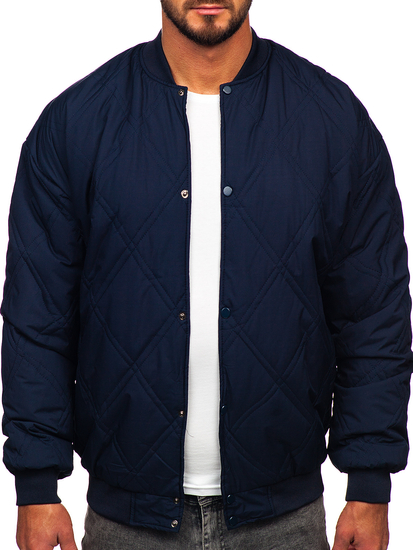 Men's Lightweight Quilted Baseball Bomber Jacket Navy Blue Bolf 84M3020