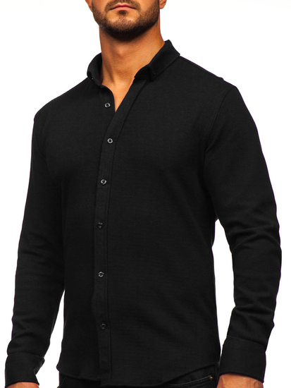 Men’s Long Sleeve Muslin Shirt Black Bolf 506