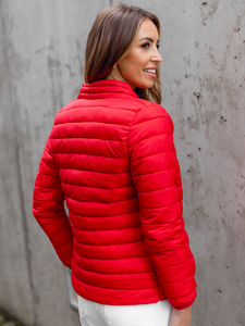 Women's Quilted Lightweight Jacket with Stand Up Collar Dark Red Bolf 1141