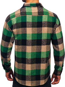 Men’s Checkered Long Sleeve Flannel Shirt Green Bolf 2025-1