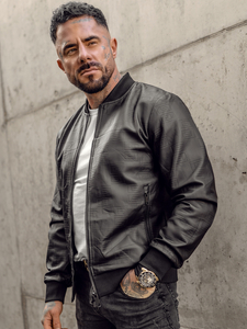 Men's Leather Bomber Jacket Black Bolf 3A65A