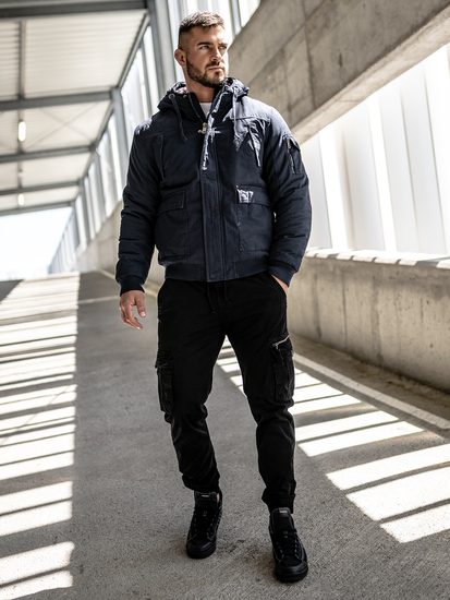 Men's Thick Winter Cotton Jacket Navy Blue Bolf 1890A