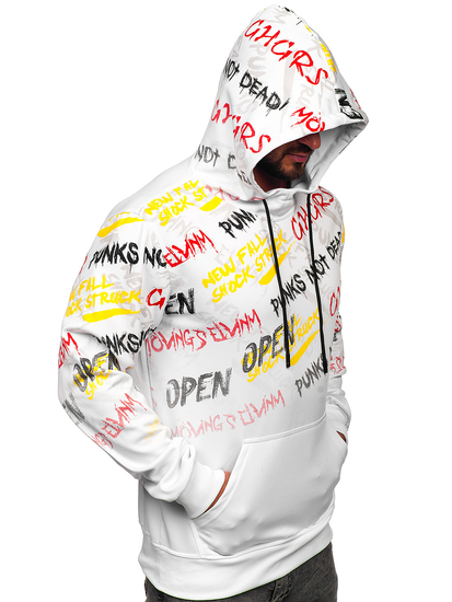 Men's Printed Kangaroo Hoodie White Bolf 8B997