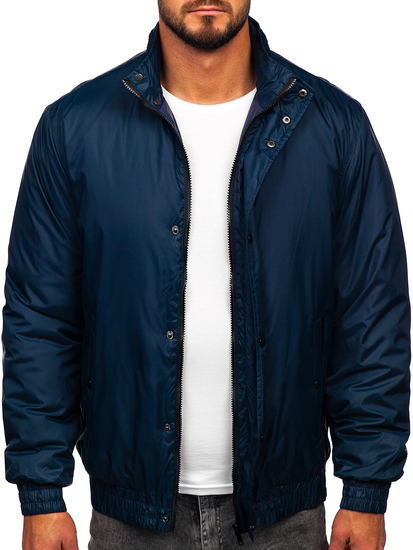 Men's Lightweight Jacket with hidden Hood Navy Blue Bolf 5M3102