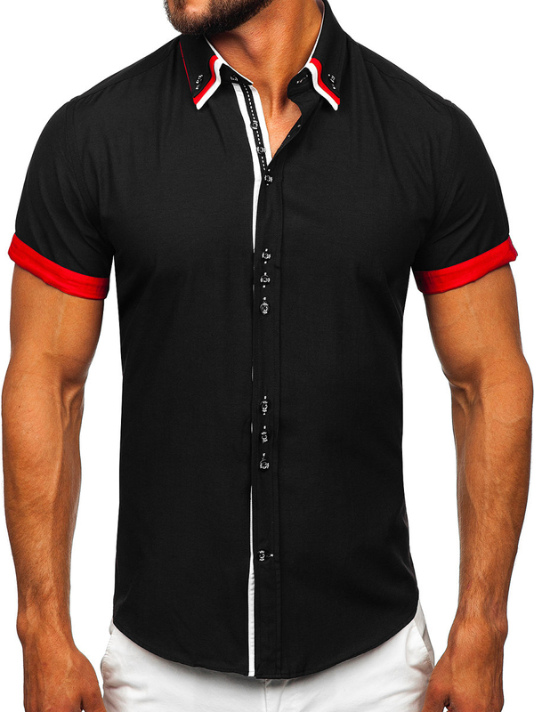Men's Elegant Short Sleeve Shirt Black Bolf 2926