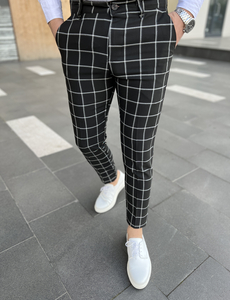 Men's Cotton Checkered Chinos Black Bolf 0046