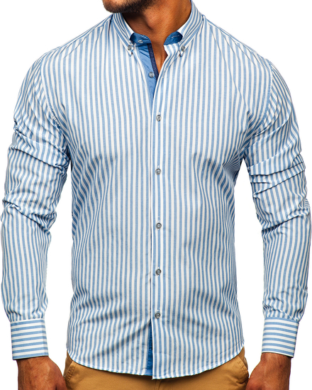 Men's Striped Long Sleeve Shirt Navy Blue Bolf 20704