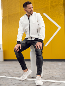 Men's Leather Bomber Jacket White Bolf 7110A