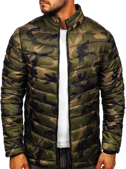 Men's Quilted Winter Camo Jacket Green Bolf SM80
