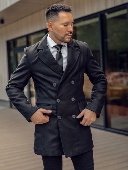 Men’s Longline Double-breasted Winter Coat Black Bolf 79B3A-073