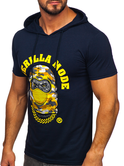 Men's Printed T-shirt with Hood Navy Blue Bolf 8T978