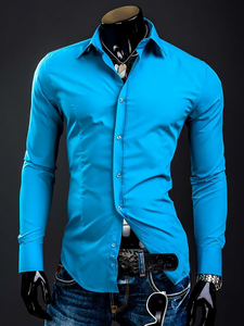 Men’s Elegant Long Sleeve Shirt Turquoise Bolf 1703A