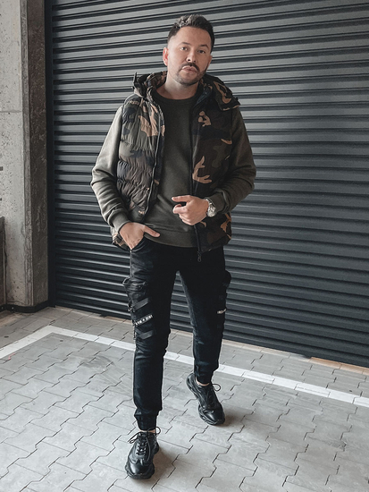 Men's Military Quilted Hooded Gilet Khaki Bolf 6876