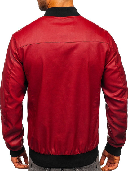 Men's Leather Bomber Jacket Red Bolf 1147