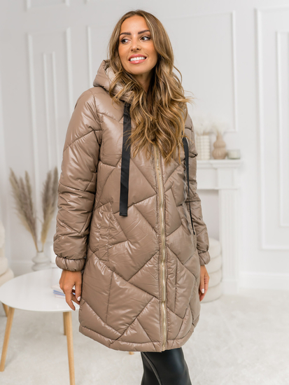 Women’s Longline Winter Quilted Jacket with hood Camel Bolf 5M3189A