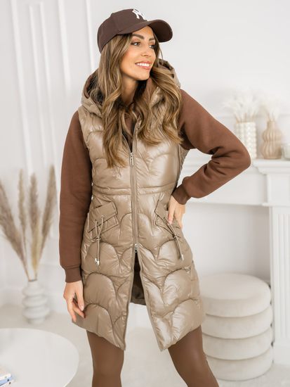 Women's Longline Quilted Gilet Beige Bolf B8172A
