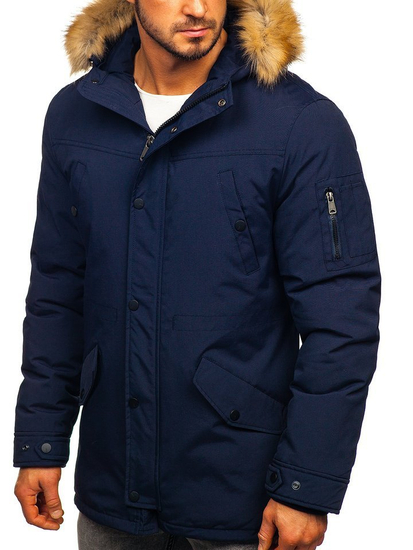 Men's Winter Parka Jacket Navy Blue Bolf 1972