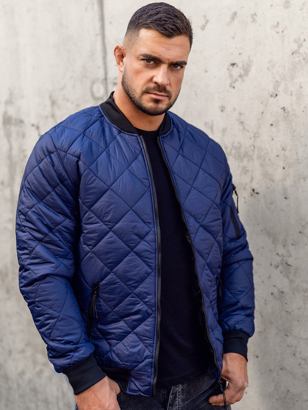 Men's Quilted Lightweight Bomber Jacket Navy Blue Bolf MY-01