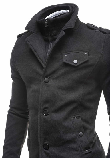 Men's Single-Breasted High Collar Coat Black Bolf 8853C