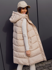 Women's Longline Quilted Oversize Gilet Beige Bolf 81276
