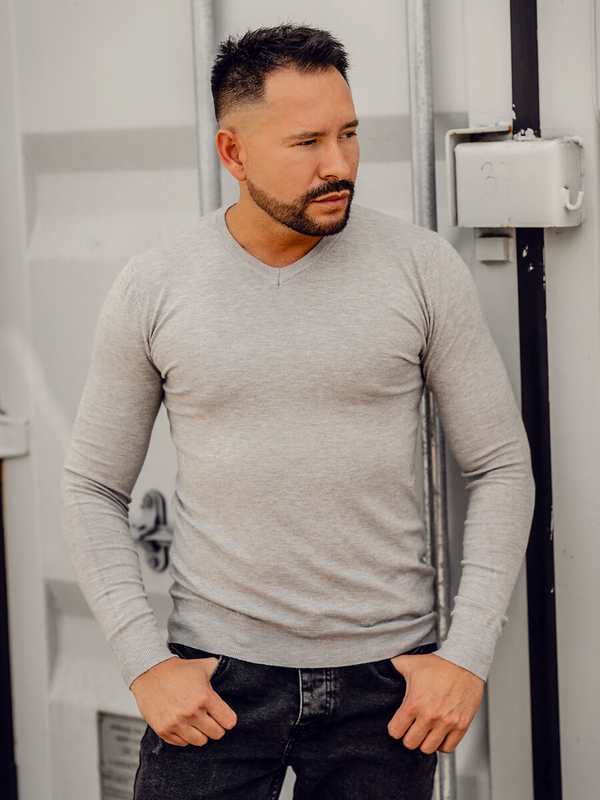 Men’s V-neck Sweater Light Grey Bolf YY03