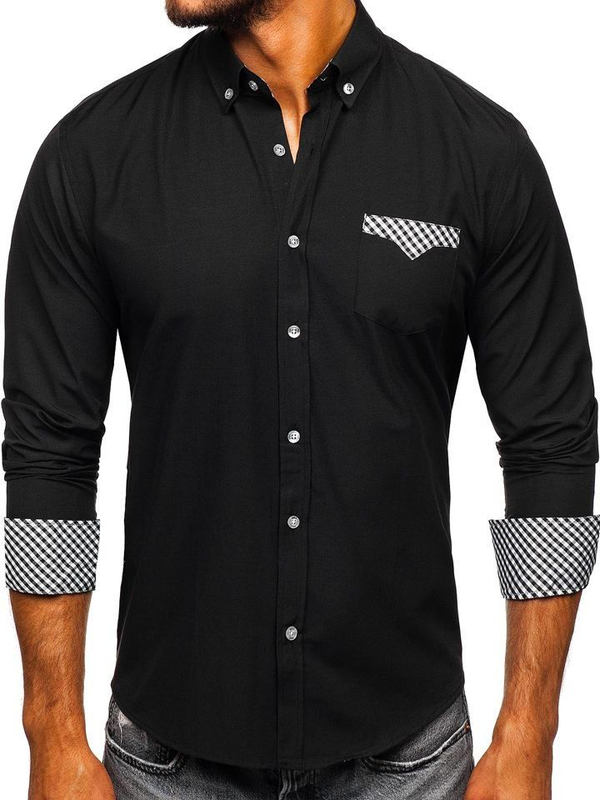 Men's Elegant Long Sleeve Shirt Black Bolf 4711
