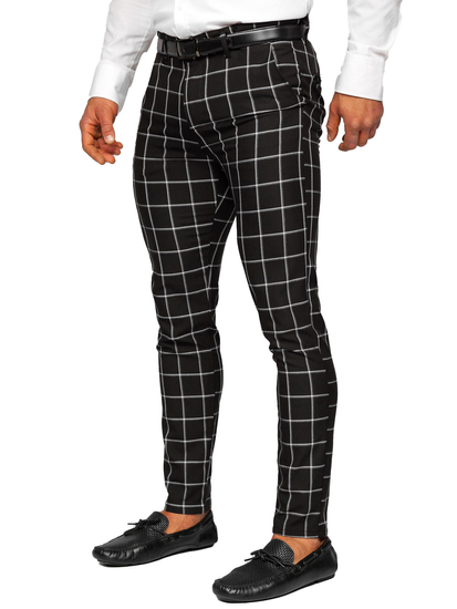 Men's Cotton Checkered Chinos Black Bolf 0046