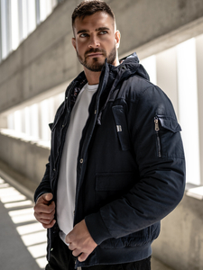 Men's Thick Winter Cotton Jacket Navy Blue Bolf 1890A