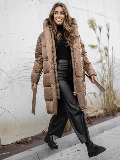 Women's Long Winter Hooded Jacket Camel Bolf MY0363A