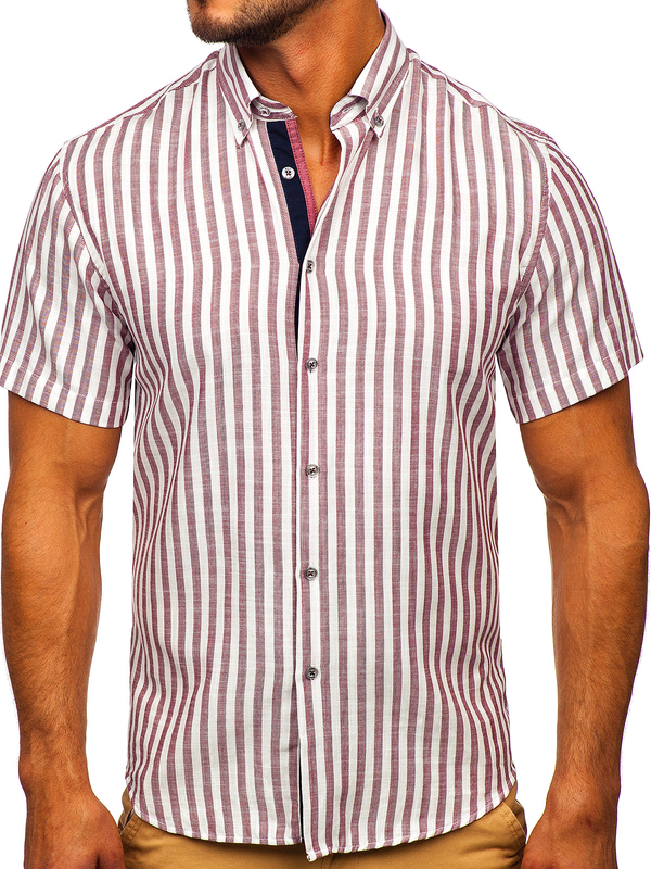 Men's Short Sleeve Striped Shirt Claret Bolf 21500