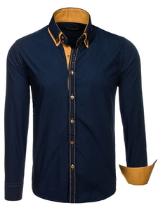 Men's Elegant Long Sleeve Shirt Navy Blue Bolf 3703