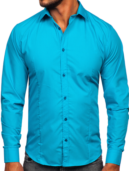 Men’s Elegant Long Sleeve Shirt Light Turquoise Bolf 1703